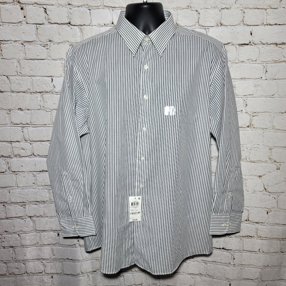CLUB ROOM Men's Dress Shirt New Classic Regular Fit Striped Black White Size 17